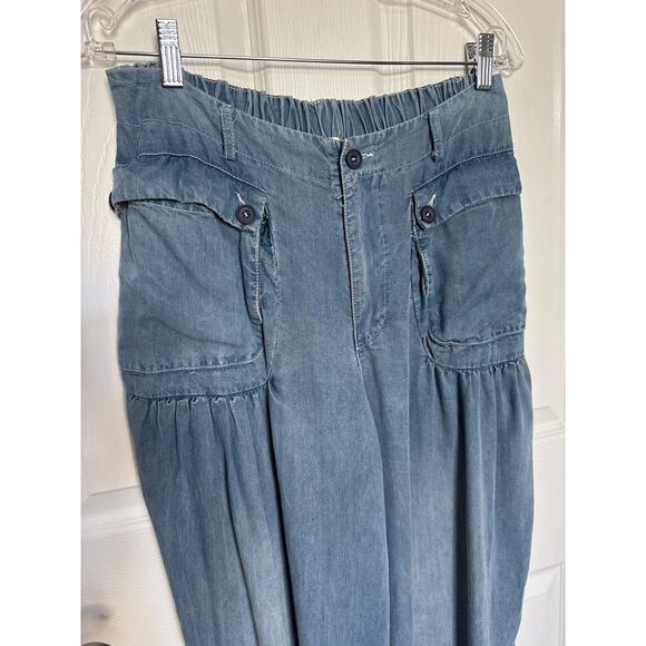 Oli & Hali Pants Large Wide Leg ankle ties Chambray Tencel waist 30" medium - Picture 15 of 15